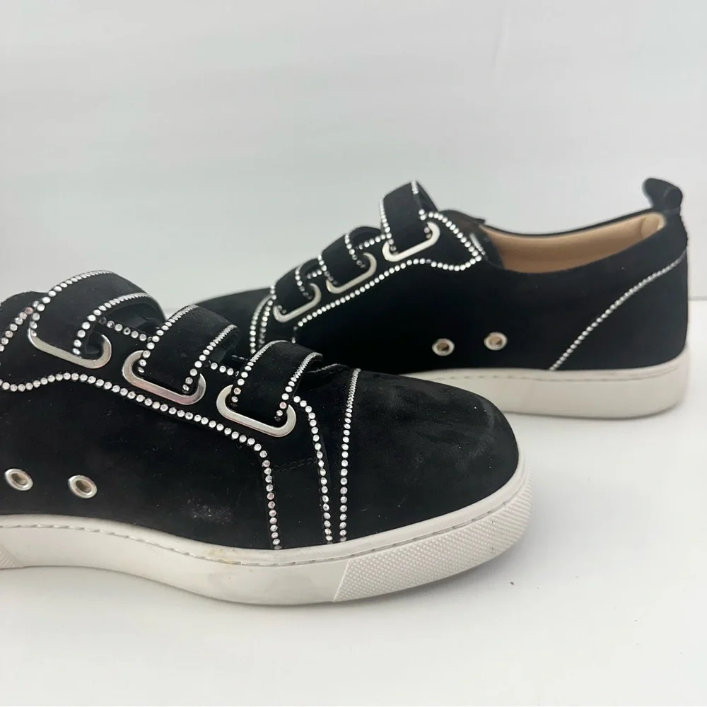 EUC! Christian Louboutin Black Suede Kiddo Bordo Crystal Velcro Sneakers 37 7 - Picture 6 of 15